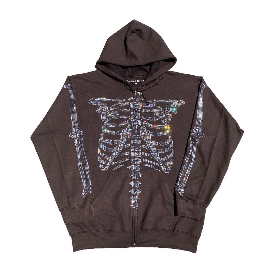 Women's Sweatshirt Loose Style Hooded Jacket,Letters Rhinestone Pattern Zipper Closure Autumn Casual Coat,Black/ Brown/ Purple