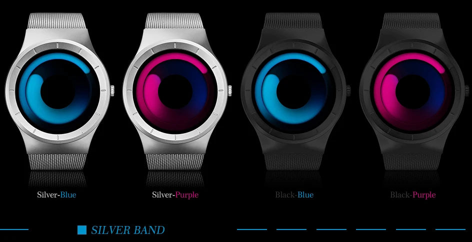 SINOBI Unique Vortex Concept Watch Men's High Quality 316L Stainless Steel Modern Trend Sport Black Wrist Watches reloj hombre