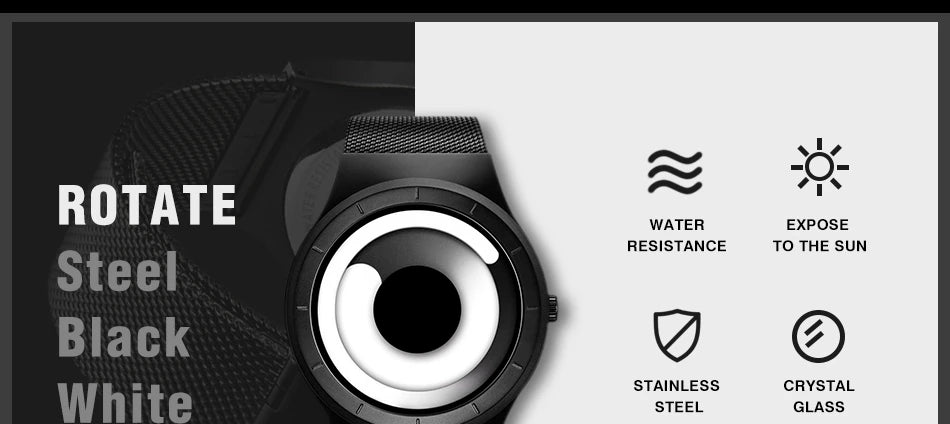SINOBI Unique Vortex Concept Watch Men's High Quality 316L Stainless Steel Modern Trend Sport Black Wrist Watches reloj hombre