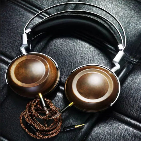 HANADOMI C1 HI-FI Headphones 50mm Beryllium Film Dynamic Stereo Wood Earphone DJ Metal Electronic Music Headband Headset
