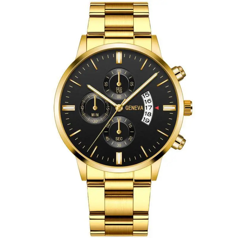 GENEVA Fashion Mens Watch Casual Calendar Military Sports Quartz Wristwatch Stainless Relogio Masculino Best Selling Clock Saati