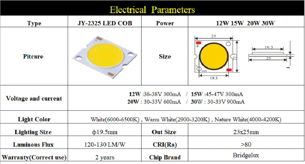 COB LED beads light-emitting Diode epistar chip 12v-36V  LM-80 CE Rohs 18W 20W 30W 50W 100W high brightness cob smd DIY led Bulb