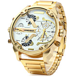 Big Watch Men Luxury Golden Steel Watchband Men's Quartz Watches Dual Time Zone Military Relogio Masculino Casual Clock Man