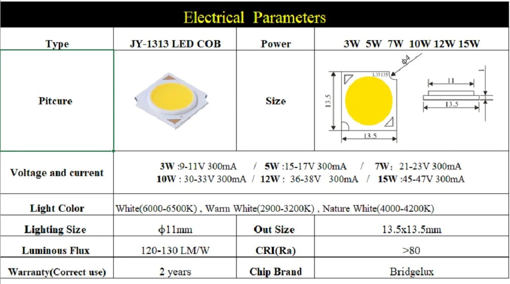 COB LED beads light-emitting Diode epistar chip 12v-36V  LM-80 CE Rohs 18W 20W 30W 50W 100W high brightness cob smd DIY led Bulb