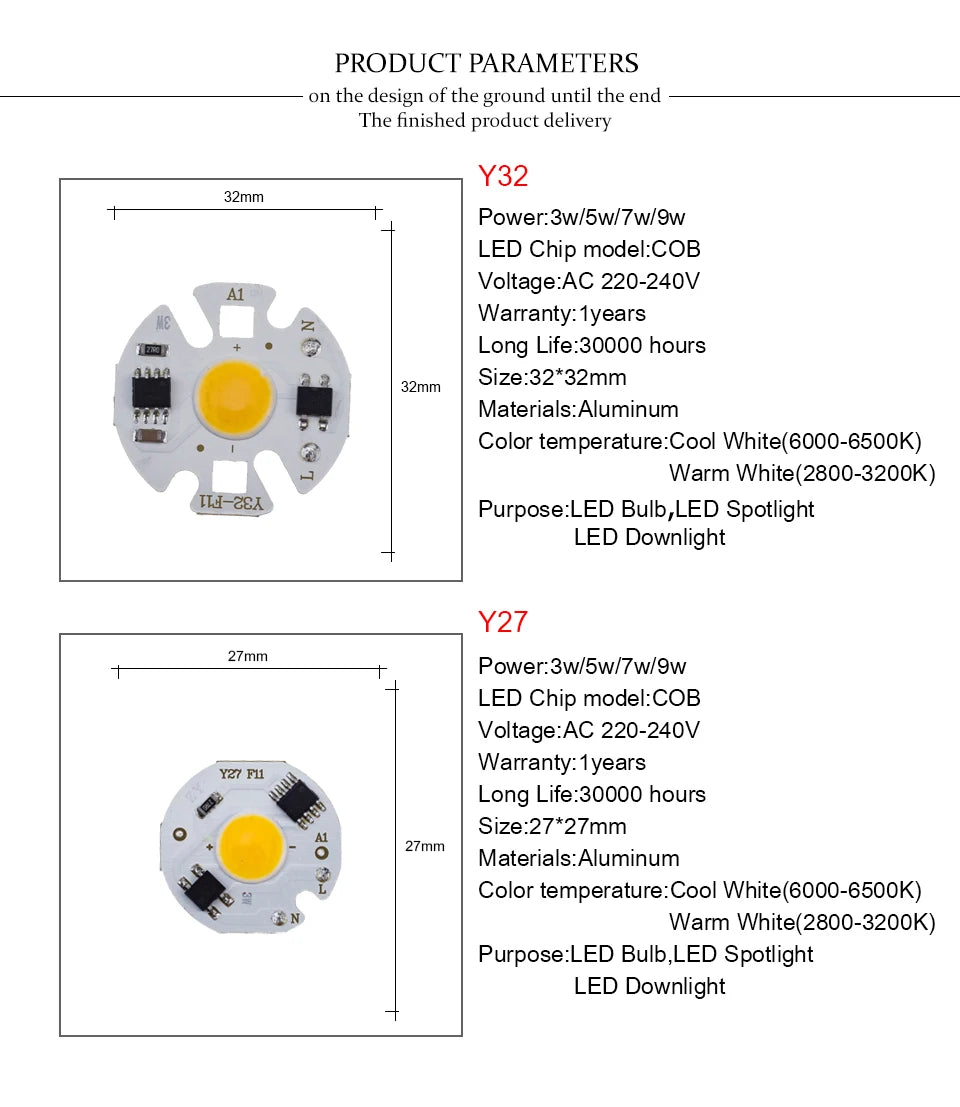 COB LED Chip Light 220V 10W 50W 20W 30W 3-9W rectangular Chip Lamp For Spotlight No Need Driver DIY Led Floodlight Lamp Y27 Y32