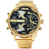 Big Watch Men Luxury Golden Steel Watchband Men's Quartz Watches Dual Time Zone Military Relogio Masculino Casual Clock Man
