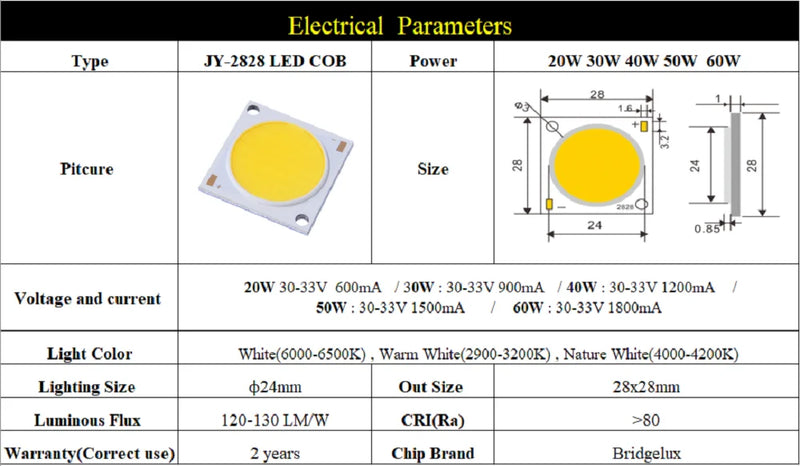 COB LED beads light-emitting Diode epistar chip 12v-36V  LM-80 CE Rohs 18W 20W 30W 50W 100W high brightness cob smd DIY led Bulb