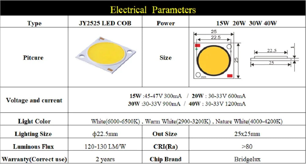 COB LED beads light-emitting Diode epistar chip 12v-36V  LM-80 CE Rohs 18W 20W 30W 50W 100W high brightness cob smd DIY led Bulb