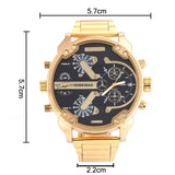 Big Watch Men Luxury Golden Steel Watchband Men's Quartz Watches Dual Time Zone Military Relogio Masculino Casual Clock Man
