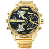 Big Watch Men Luxury Golden Steel Watchband Men's Quartz Watches Dual Time Zone Military Relogio Masculino Casual Clock Man