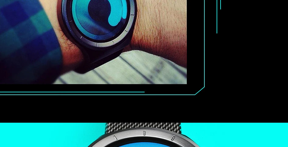 SINOBI Unique Vortex Concept Watch Men's High Quality 316L Stainless Steel Modern Trend Sport Black Wrist Watches reloj hombre