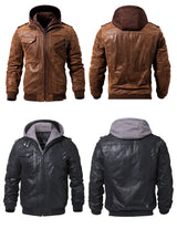 FLAVOR Men's Real Leather Jacket Men Motorcycle Removable Hood winter coat Men Warm Genuine Leather Jackets