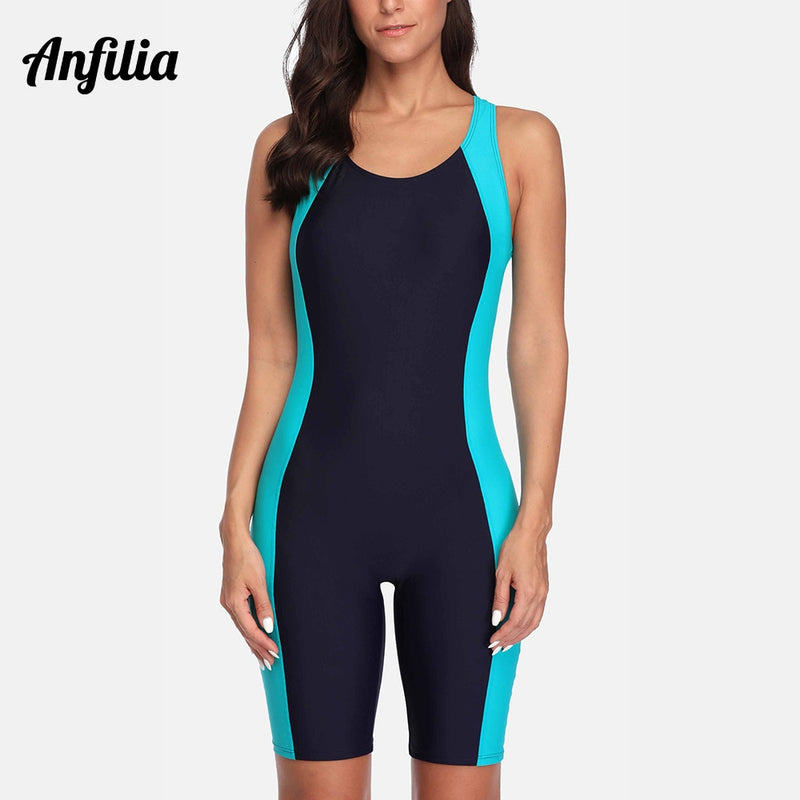 Anfilia One Piece Women Pro Sports Swimwear Boyleg Knee length Sport S welltech corp