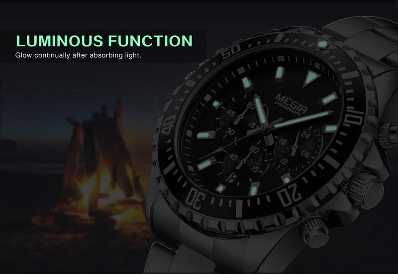MEGIR Original Luxury Business Quartz Watch Men Brand Stainless Steel Chronograph Military WristWatch Clock Relogio Masculino