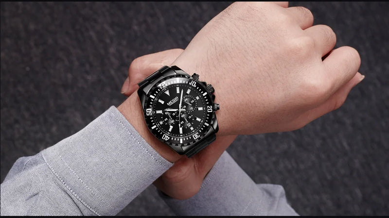 MEGIR Original Luxury Business Quartz Watch Men Brand Stainless Steel Chronograph Military WristWatch Clock Relogio Masculino