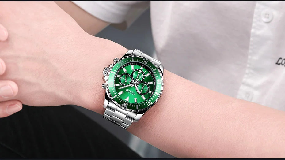 MEGIR Original Luxury Business Quartz Watch Men Brand Stainless Steel Chronograph Military WristWatch Clock Relogio Masculino