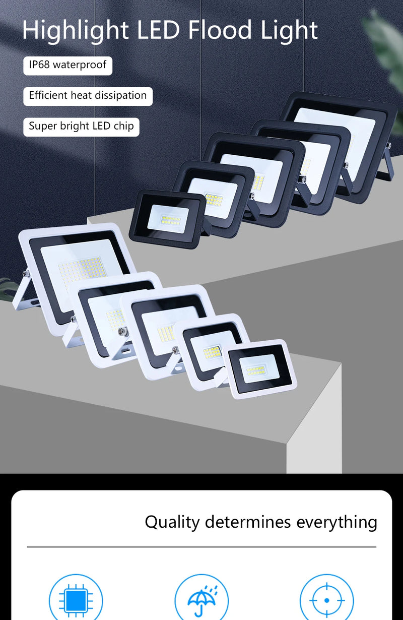 LED Flood Light AC220V 10W 20W 30W 50W 100W IP68 Waterproof Outdoor Garden Projector Lighting Refletor Spotlight Wall Floodlight