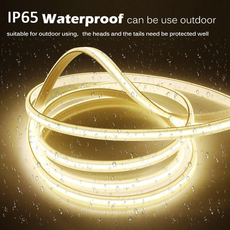 COB LED Strip 220V High Brightness 220V Led Strip Waterproof Flexible Ribbon Tape for Room Bedroom Kitchen Garden Lighting