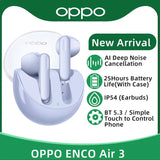 OPPO ENCO Air 3 TWS Earphone Wireless Bluetooth 5.3 Earbuds AI Noise Cancelling 25 Hour Battery Life IP54 For OPPO Reno 9 Pro