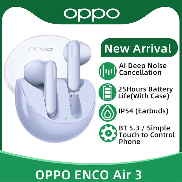 OPPO ENCO Air 3 TWS Earphone Wireless Bluetooth 5.3 Earbuds AI Noise Cancelling 25 Hour Battery Life IP54 For OPPO Reno 9 Pro