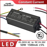 LED Driven Lighting Transformer 85-265V AC to DC 24-36V 1500mA Max 50W Aluminum IP66 Waterproof Constant Current Power Supply
