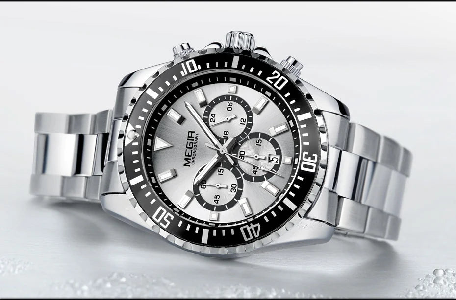 MEGIR Original Luxury Business Quartz Watch Men Brand Stainless Steel Chronograph Military WristWatch Clock Relogio Masculino
