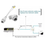 2-in-1 Network Ethernet PoE Splitter Combine Adapter Cable 8‑core Outdoor Waterproof Power Over RJ45 Converter Kit for IP Camera
