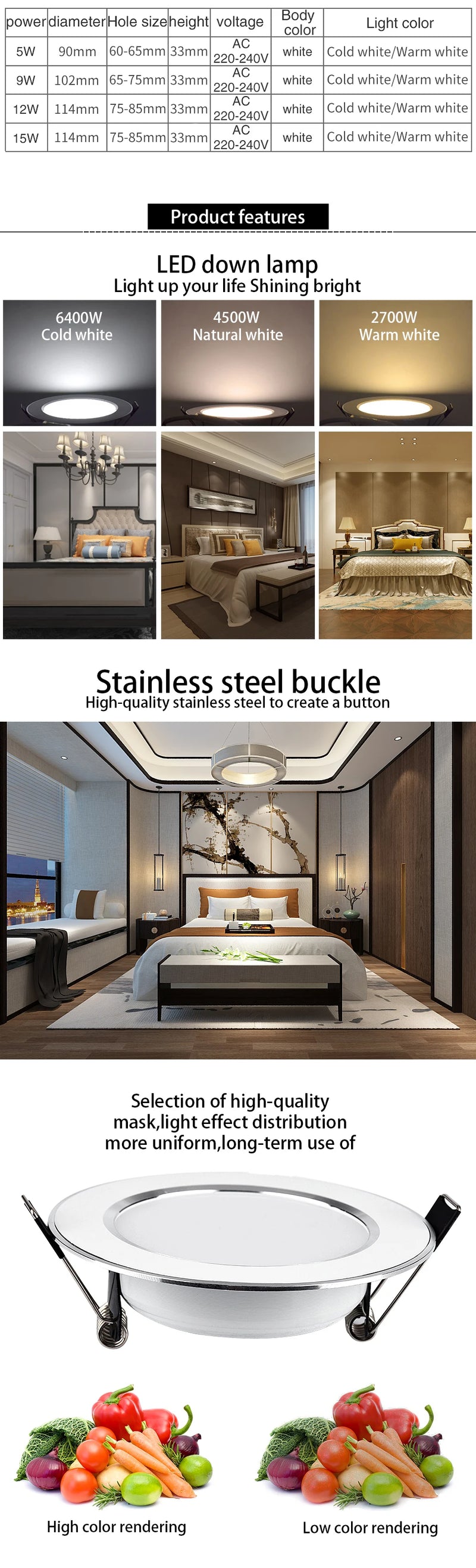 LED tube light 3W 5W 7W 9W 12W 15W embedded ceiling light AC 220V bedroom corridor living room ceiling light spotlight