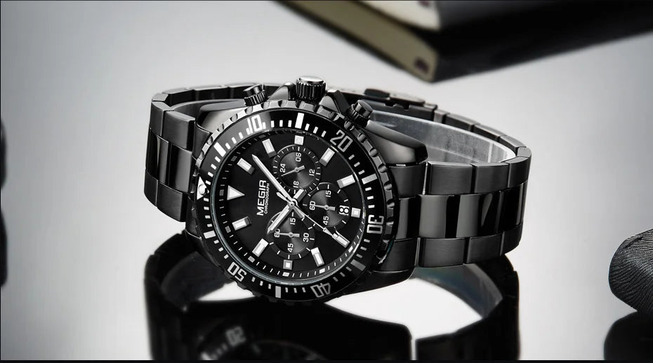 MEGIR Original Luxury Business Quartz Watch Men Brand Stainless Steel Chronograph Military WristWatch Clock Relogio Masculino