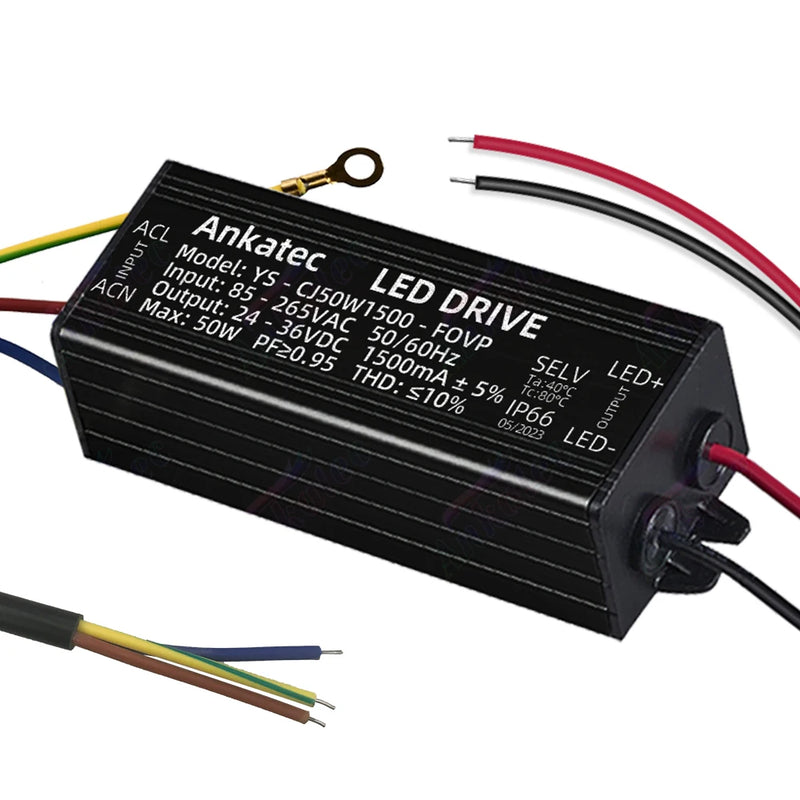 LED Driven Lighting Transformer 85-265V AC to DC 24-36V 1500mA Max 50W Aluminum IP66 Waterproof Constant Current Power Supply