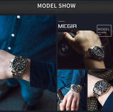 MEGIR Original Luxury Business Quartz Watch Men Brand Stainless Steel Chronograph Military WristWatch Clock Relogio Masculino
