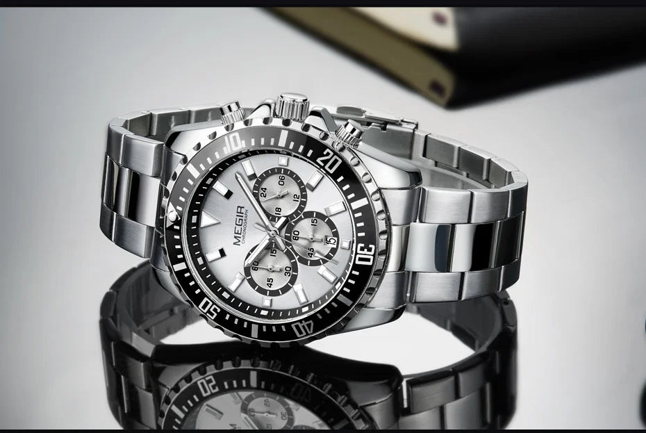 MEGIR Original Luxury Business Quartz Watch Men Brand Stainless Steel Chronograph Military WristWatch Clock Relogio Masculino