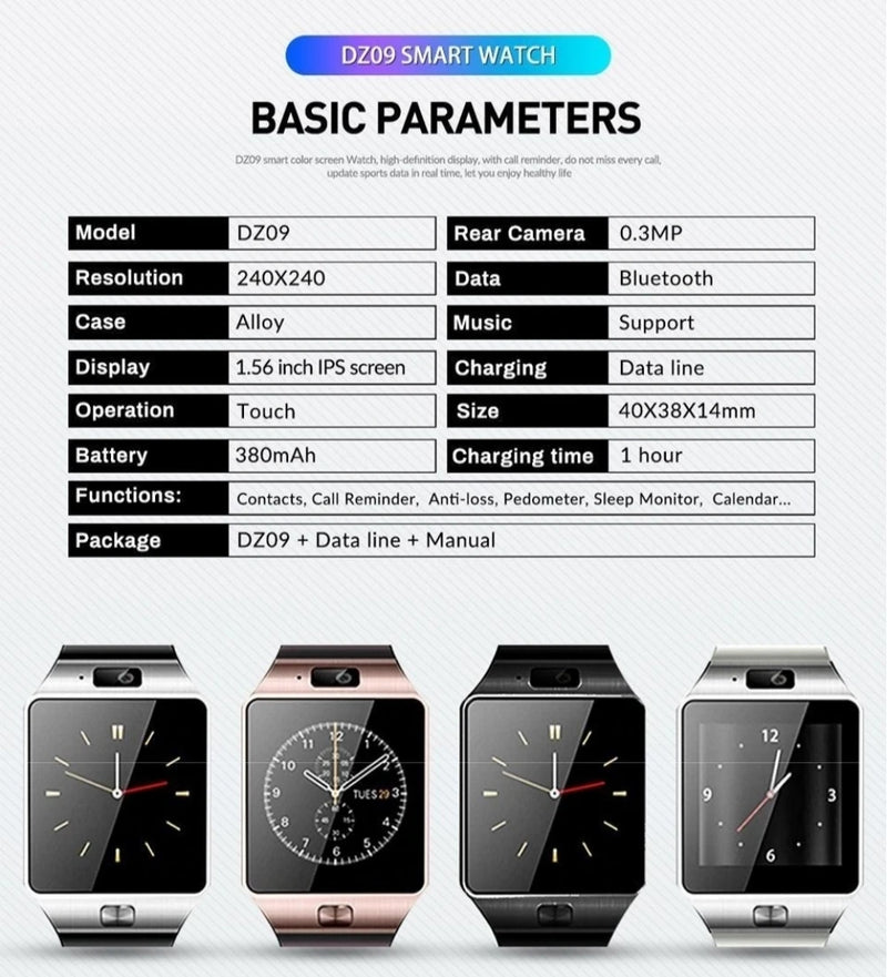 DZ09 Smart Watch Phone Watch With SIM Card Sports Fitness Tracker Real Time Positioning Watch-sim Phone Calls Sleep Monitor