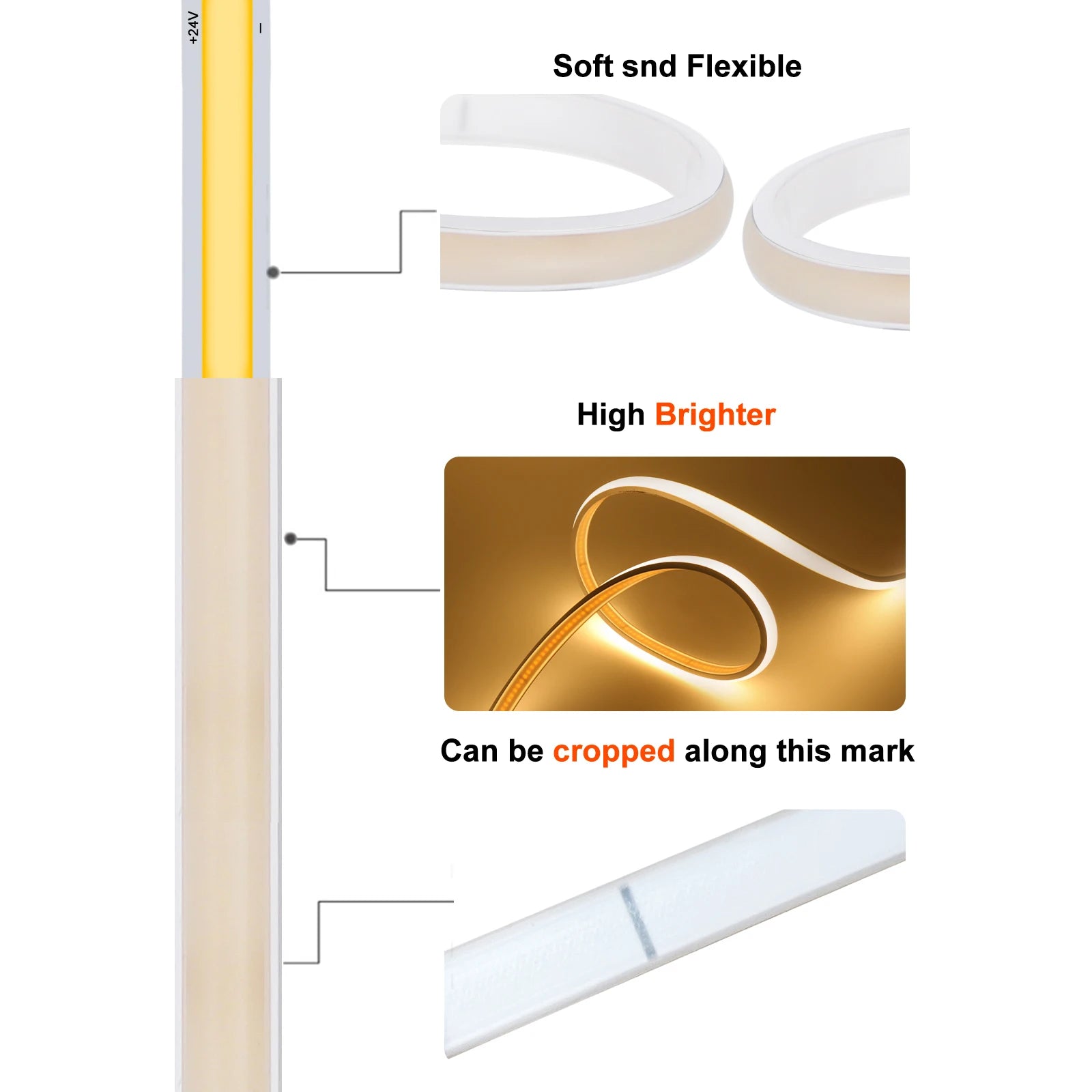 Waterproof COB LED Strip Light 12V 24V Flexible LED Neon Light 0.5-20M 320LEDs High Density Linear Lighting COB LED Lights