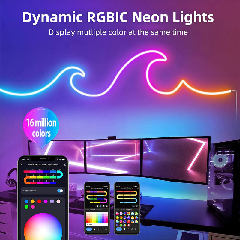 RGBIC Neon Light with WIFI Neon Rope Light DIY Light Bar APP Control Music Sync TV Backlight Game Living Room Bedroom Decoration