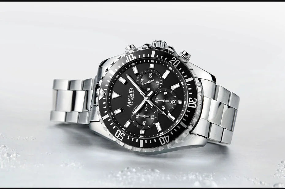 MEGIR Original Luxury Business Quartz Watch Men Brand Stainless Steel Chronograph Military WristWatch Clock Relogio Masculino