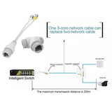 2-in-1 Network Ethernet PoE Splitter Combine Adapter Cable 8‑core Outdoor Waterproof Power Over RJ45 Converter Kit for IP Camera