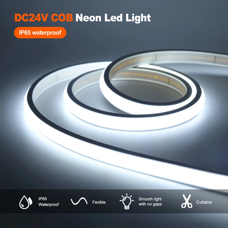 Waterproof COB LED Strip Light 12V 24V Flexible LED Neon Light 0.5-20M 320LEDs High Density Linear Lighting COB LED Lights