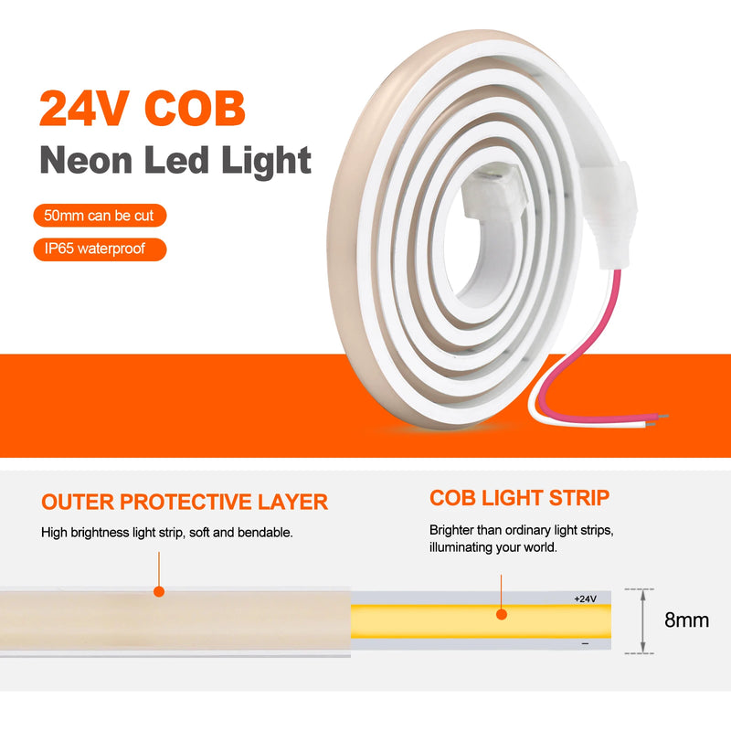 Waterproof COB LED Strip Light 12V 24V Flexible LED Neon Light 0.5-20M 320LEDs High Density Linear Lighting COB LED Lights
