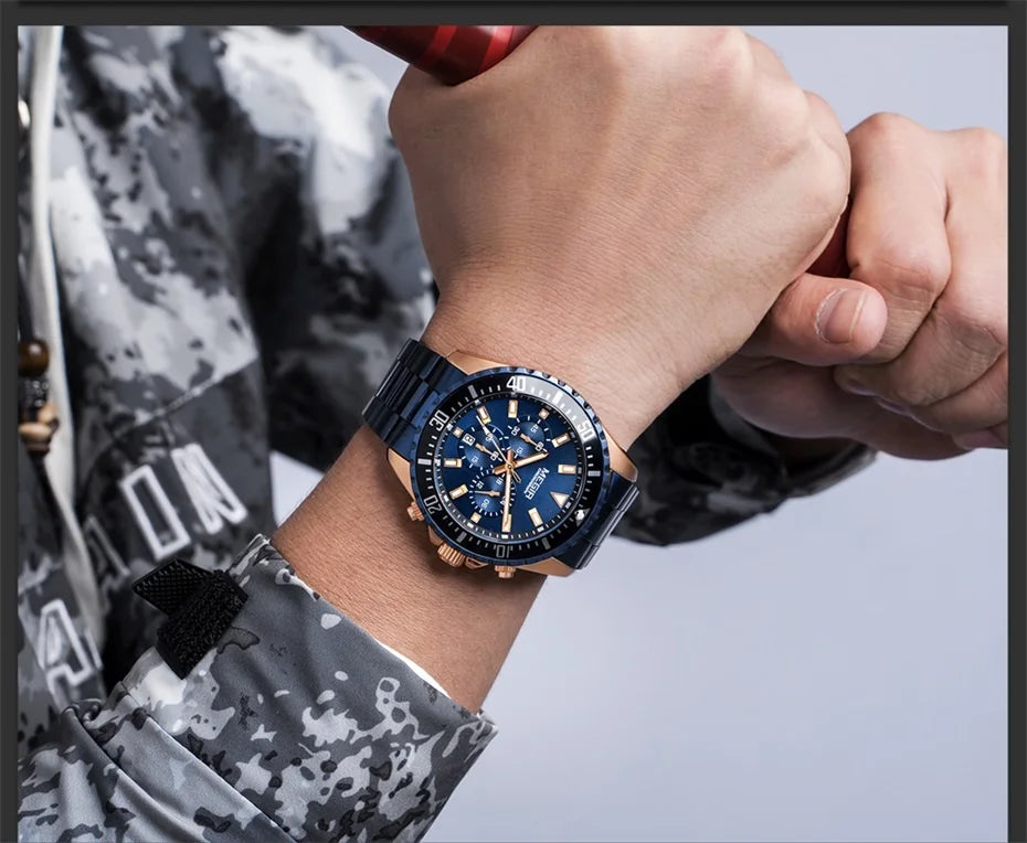 MEGIR Original Luxury Business Quartz Watch Men Brand Stainless Steel Chronograph Military WristWatch Clock Relogio Masculino