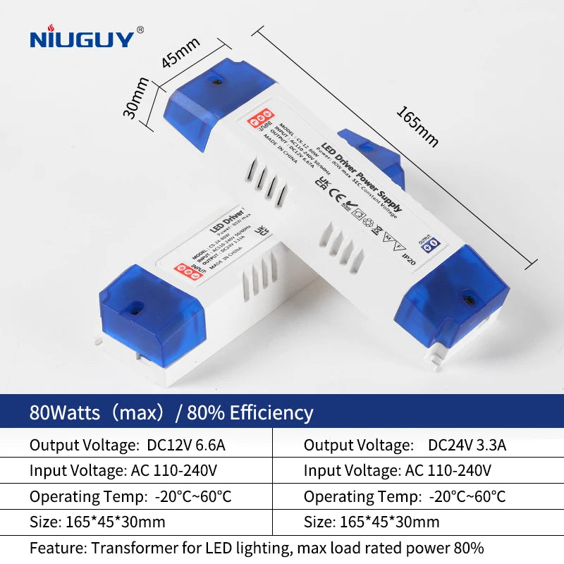 LED lighting transformer 100W 80W 60W 36W 24W 12W drive power adapter AC/DC 12V 24V lighting fixture LED light strip