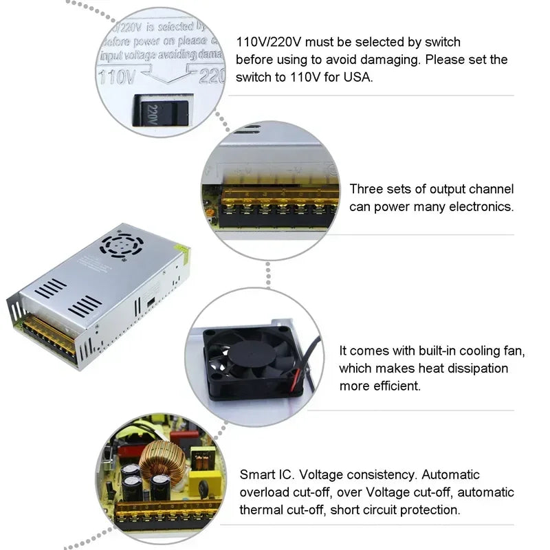LED Lighting Transformer AC110V-220V to DC 5V 12V 24V 36V 48V Power Supply Adapter 2A 5A 10A 15A 20A 30A LED Strip Switch Driver