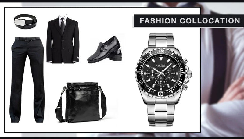 MEGIR Original Luxury Business Quartz Watch Men Brand Stainless Steel Chronograph Military WristWatch Clock Relogio Masculino