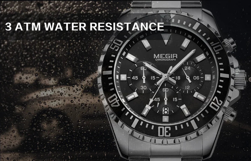 MEGIR Original Luxury Business Quartz Watch Men Brand Stainless Steel Chronograph Military WristWatch Clock Relogio Masculino