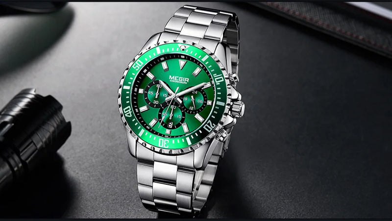 MEGIR Original Luxury Business Quartz Watch Men Brand Stainless Steel Chronograph Military WristWatch Clock Relogio Masculino