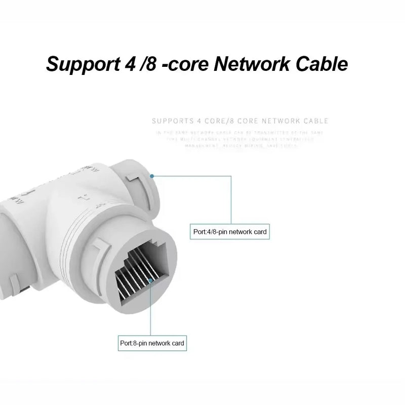 2-in-1 Network Ethernet PoE Splitter Combine Adapter Cable 8‑core Outdoor Waterproof Power Over RJ45 Converter Kit for IP Camera