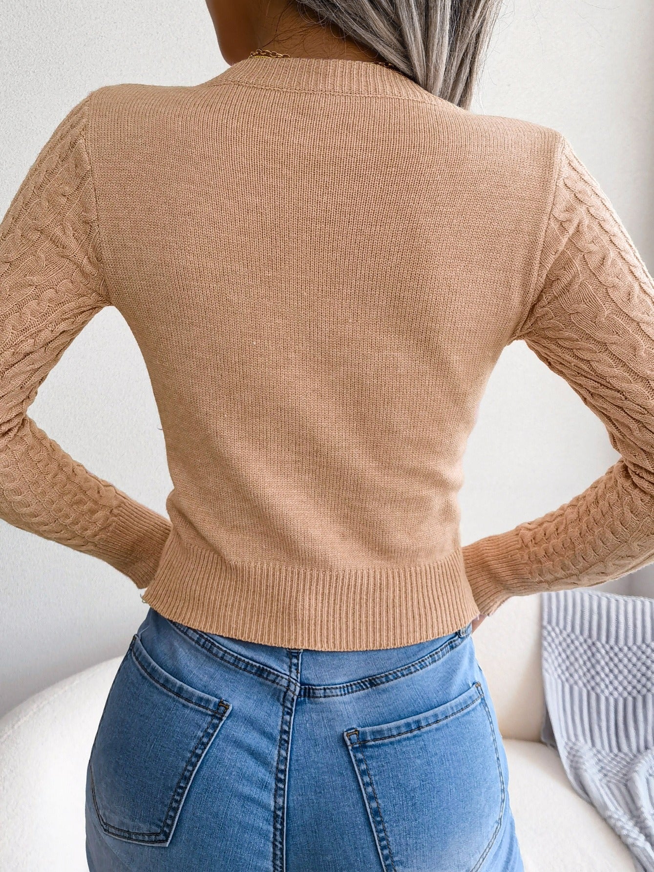 Women'S Sexy Hollow-Out Knit Pullover Sweater, Long Sleeve Crew Neck, Skinny Fit, Acrylic Blend (Polyester 28%, Polyamide 22%, Viscose 28%), High Stretch Fabric, Solid Color, Spring/Fall Fashion Top