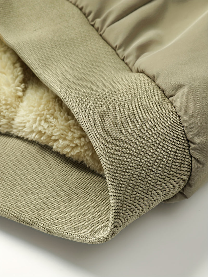 Warm Stand Collar Fleece Jacket, Men's Casual Comfortable Solid Color Zip Up Coat/ Outwear For Fall Winter