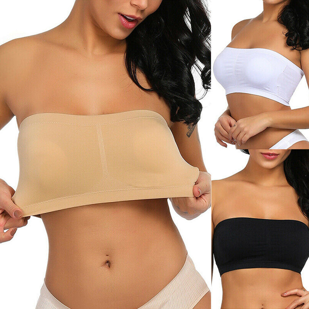 Plus Size Double-Layer Anti-Slip Strapless Bra with Removable Pads - No Underwire Seamless Smoothing High Elasticity Black Camisole Top for Casual Attire, Comfortable Daily Wear, Offshoulder Fashion, Smooth Fabric Finish
