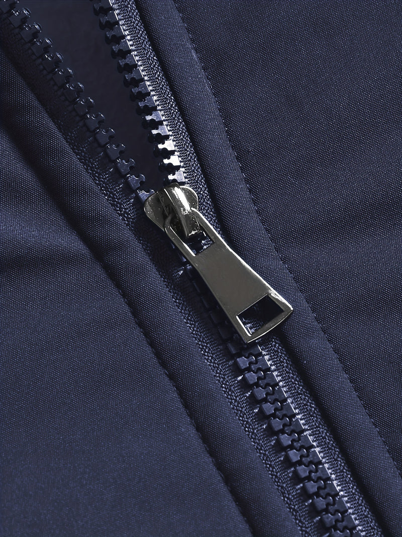 Warm Stand Collar Fleece Jacket, Men's Casual Comfortable Solid Color Zip Up Coat/ Outwear For Fall Winter